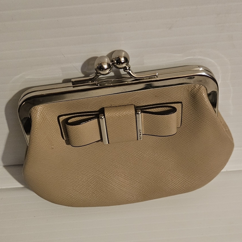 Coach Beige Saffiano Leather Darcy Bow Framed Coin Purse - Picture 2 of 7
